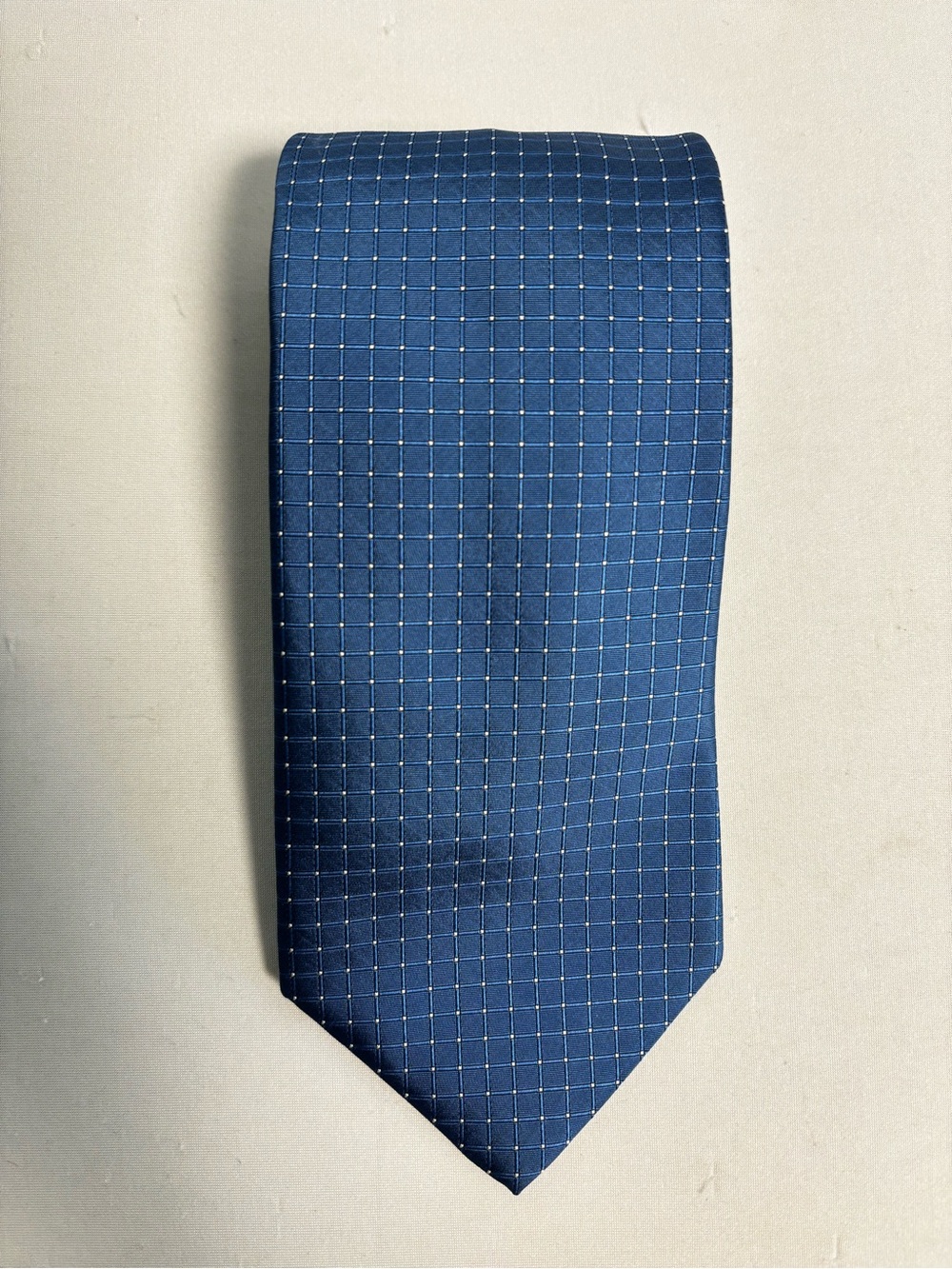 Brooks Brothers 346 Pure Silk Blue Grid Geometric Men’s Necktie USA 3.5”